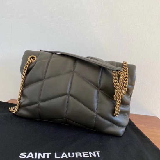 Saint Laurent Loulou Puffer Small Bag In Green Lambskin