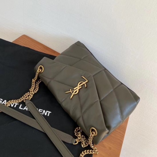 Saint Laurent Loulou Puffer Small Bag In Green Lambskin