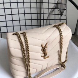 Saint Laurent Loulou Small Bag In Beige Matelasse Leather