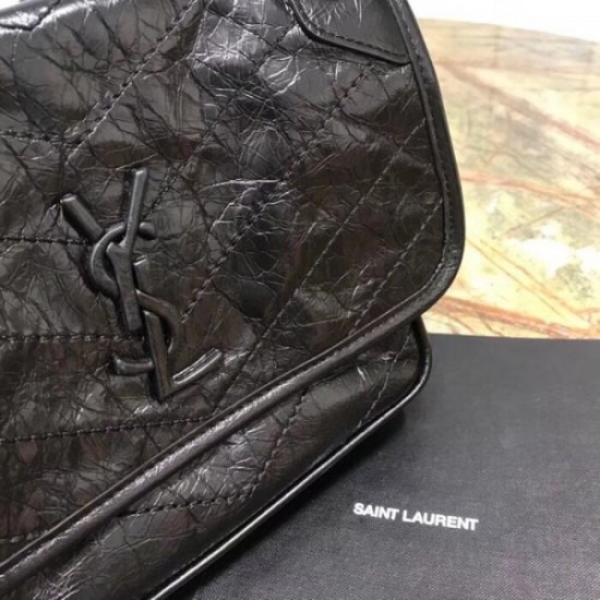 Saint Laurent Baby Niki Chain Bag In Black Crinkled Leather