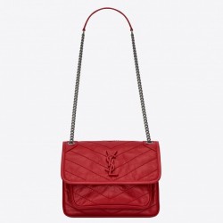 Saint Laurent Baby Niki Chain Bag In Red Crinkled Leather