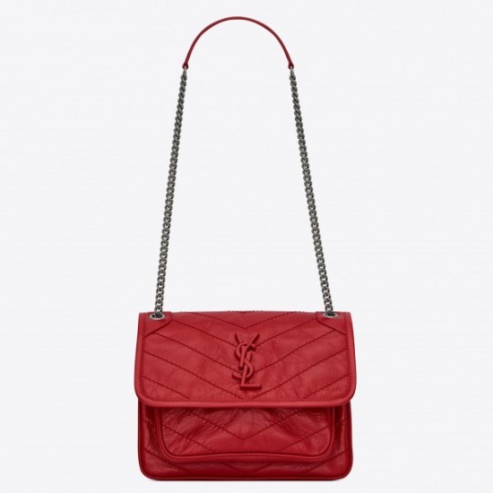 Saint Laurent Baby Niki Chain Bag In Red Crinkled Leather