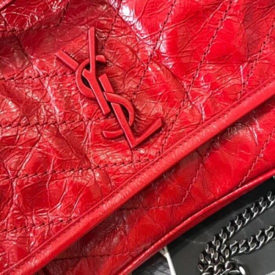 Saint Laurent Baby Niki Chain Bag In Red Crinkled Leather