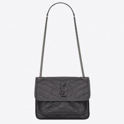 Saint Laurent Baby Niki Chain Bag In Storm Gray Crinkled Leather