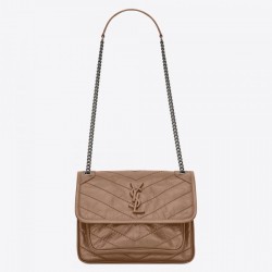 Saint Laurent Baby Niki Chain Bag In Taupe Crinkled Leather