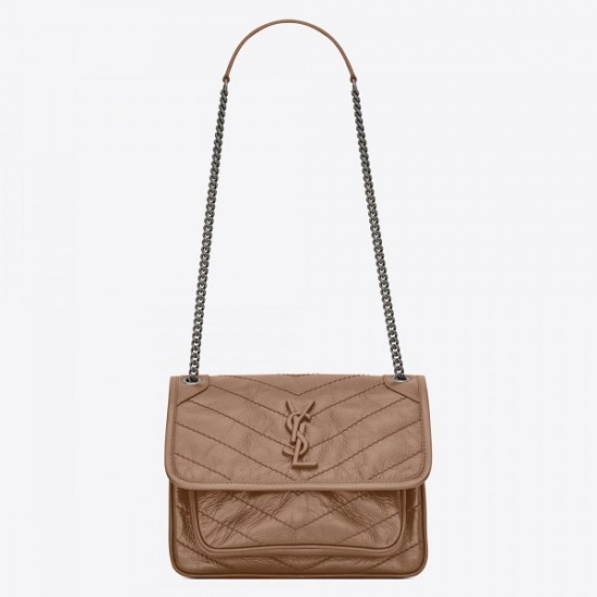 Saint Laurent Baby Niki Chain Bag In Taupe Crinkled Leather