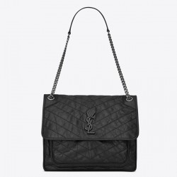 Saint Laurent Large Niki Chain Bag In Black Crinkled Leather