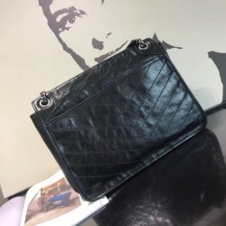 Saint Laurent Large Niki Chain Bag In Black Crinkled Leather