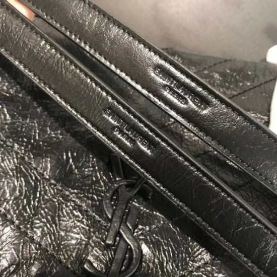 Saint Laurent Large Niki Chain Bag In Black Crinkled Leather