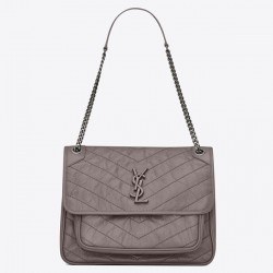 Saint Laurent Large Niki Chain Bag In Grey Crinkled Leather