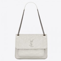 Saint Laurent Large Niki Chain Bag In White Crinkled Leather