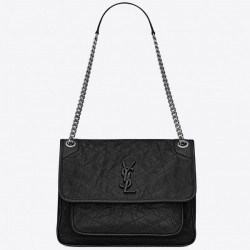 Saint Laurent Medium Niki Bag In Black Crinkled Leather