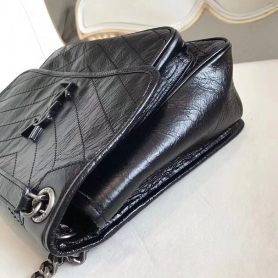 Saint Laurent Medium Niki Bag In Black Crinkled Leather