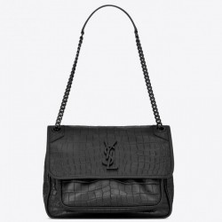 Saint Laurent Medium Niki Bag In Black Crocodile Embossed Leather