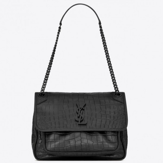 Saint Laurent Medium Niki Bag In Black Crocodile Embossed Leather