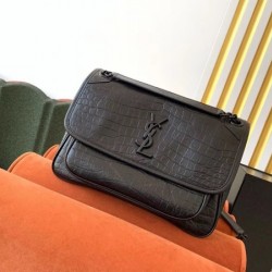 Saint Laurent Medium Niki Bag In Black Crocodile Embossed Leather