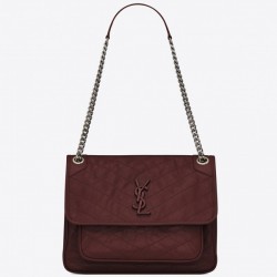 Saint Laurent Medium Niki Bag In Bordeaux Crinkled Leather