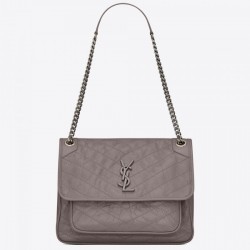 Saint Laurent Medium Niki Bag In Grey Crinkled Leather