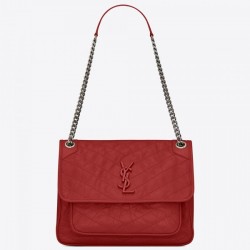 Saint Laurent Medium Niki Bag In Red Crinkled Leather