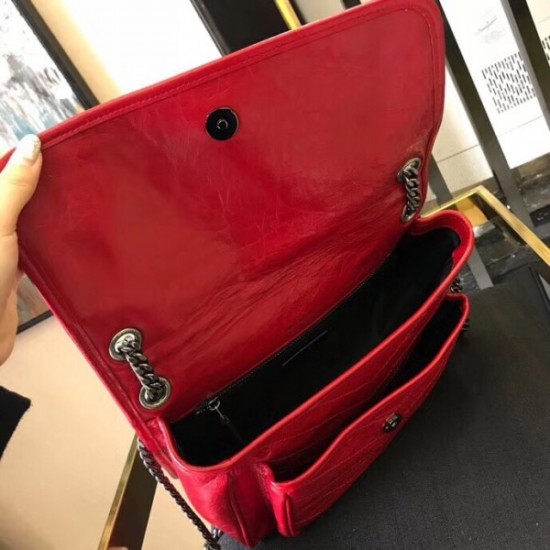 Saint Laurent Medium Niki Bag In Red Crinkled Leather