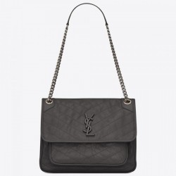 Saint Laurent Medium Niki Bag In Storm Gray Crinkled Leather