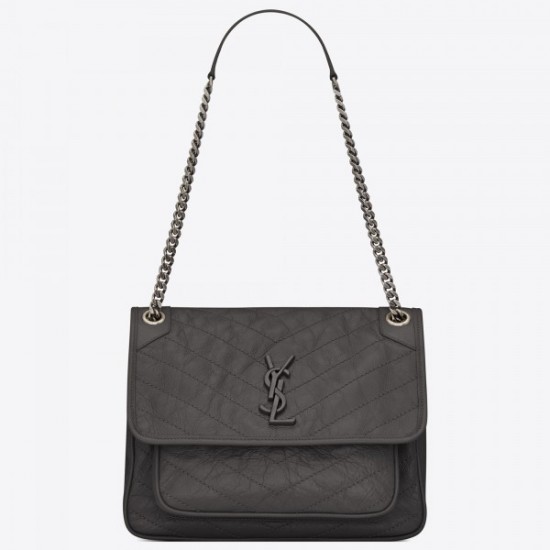 Saint Laurent Medium Niki Bag In Storm Gray Crinkled Leather