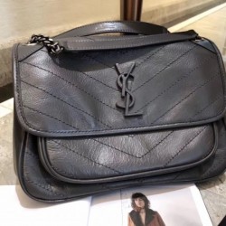 Saint Laurent Medium Niki Bag In Storm Gray Crinkled Leather