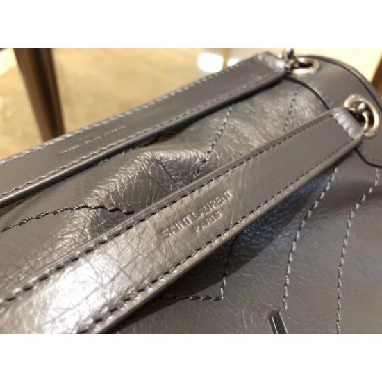 Saint Laurent Medium Niki Bag In Storm Gray Crinkled Leather