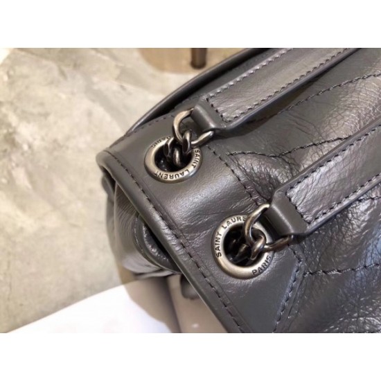 Saint Laurent Medium Niki Bag In Storm Gray Crinkled Leather