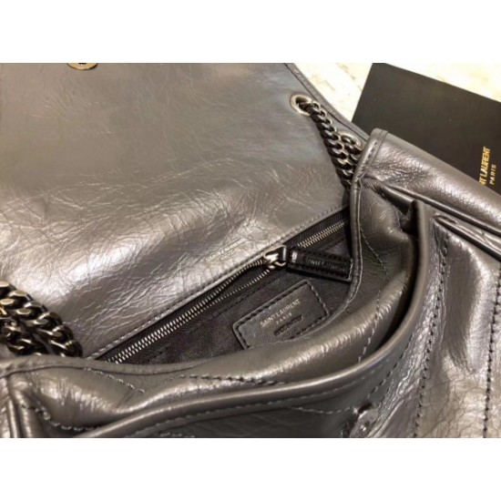 Saint Laurent Medium Niki Bag In Storm Gray Crinkled Leather