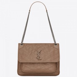 Saint Laurent Medium Niki Bag In Taupe Crinkled Leather