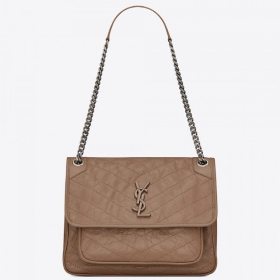 Saint Laurent Medium Niki Bag In Taupe Crinkled Leather