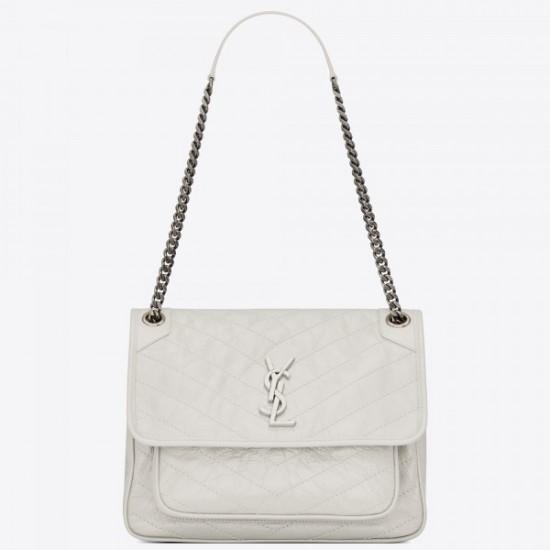 Saint Laurent Medium Niki Bag In White Crinkled Leather