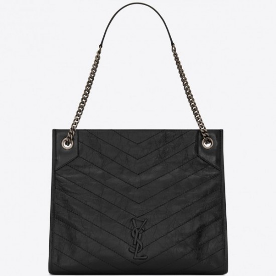 Saint Laurent Medium Niki Shopping Bag In Black Leather