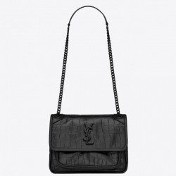 Saint Laurent Niki Baby Bag In Black Crocodile Embossed Leather