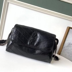 Saint Laurent Niki Body Bag In Black Crinkled Vintage Leather