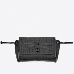 Saint Laurent Niki Body Bag In Black Croco-Embossed Leather