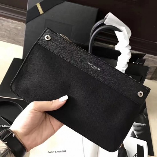 Saint Laurent Baby Sac de Jour Souple Bag In Black Grained Leather