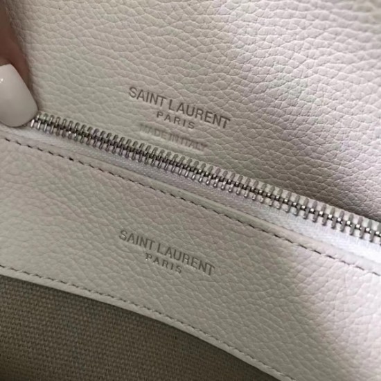 Saint Laurent Baby Sac de Jour Souple Bag In White Grained Leather