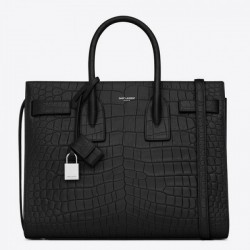 Saint Laurent Small Sac De Jour Bag In Black Crocodile Leather