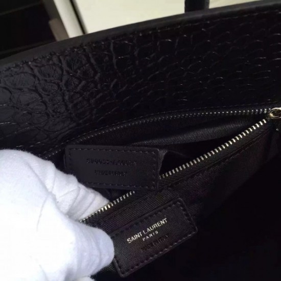 Saint Laurent Small Sac De Jour Bag In Black Crocodile Leather