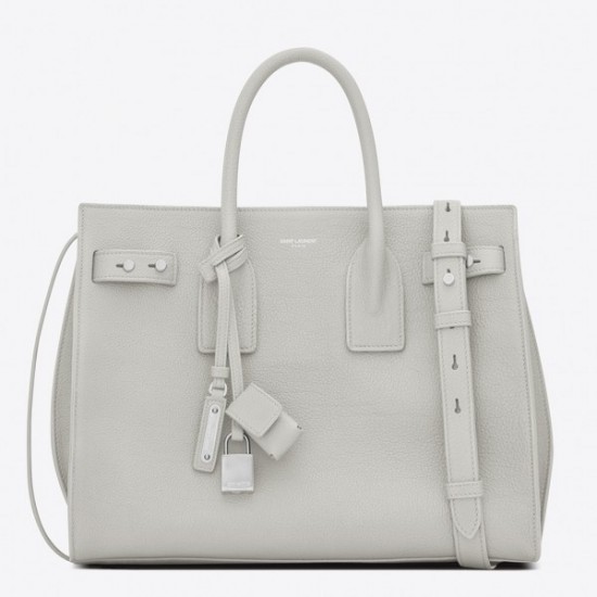 Saint Laurent Small Sac de Jour Souple Bag In White Grained Leather