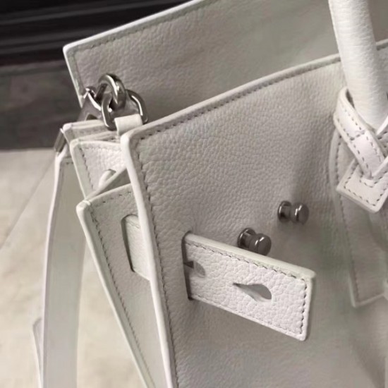 Saint Laurent Small Sac de Jour Souple Bag In White Grained Leather