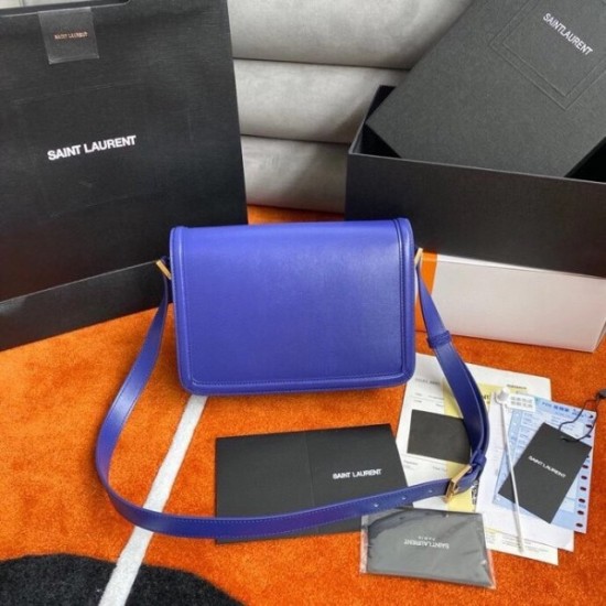 Saint Laurent Solferino Medium Bag In Blue Box Calfskin