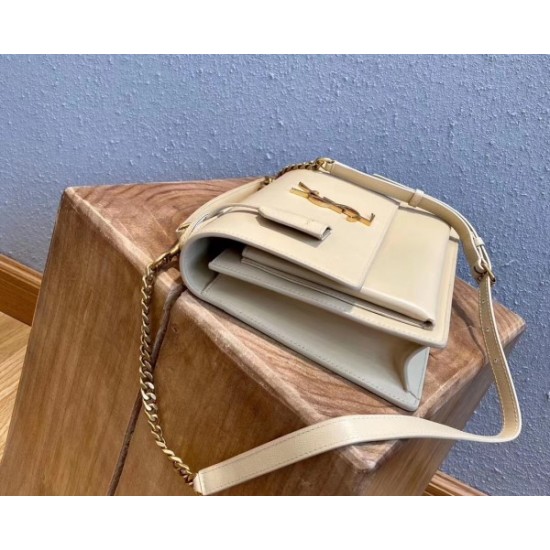 Saint Laurent New Medium Sunset Bag In Beige Calfskin