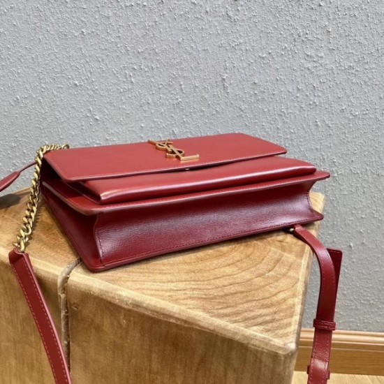 Saint Laurent New Medium Sunset Bag In Red Calfskin