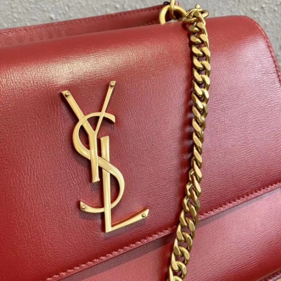 Saint Laurent New Medium Sunset Bag In Red Calfskin