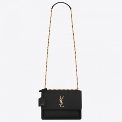 Saint Laurent Sunset Medium Bag In Black Calfskin