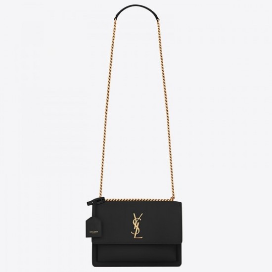 Saint Laurent Sunset Medium Bag In Black Calfskin