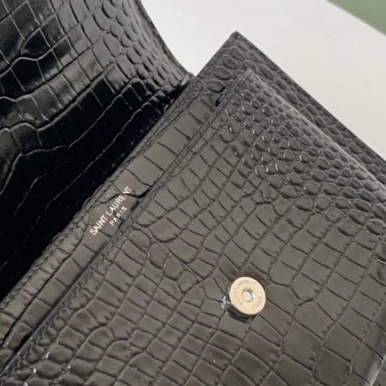 Saint Laurent Sunset Medium Bag In Black Crocodile Embossed Leather